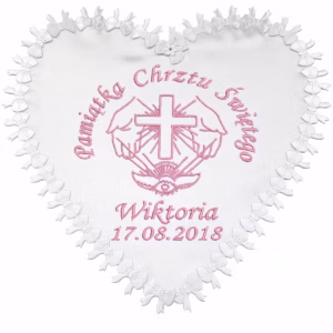 dłonie z krzyżem i gołębiem kokardki